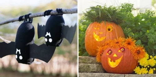 außenbereich deko halloween ideen selber machen DIY glücklich fledermaus