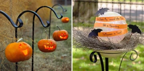 außenbereich deko halloween ideen selber machen DIY hängend kürbisse