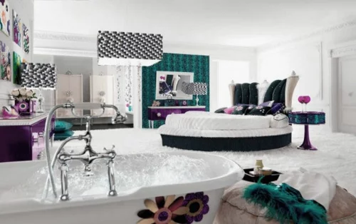coole Schlafzimmer Designs badewanne rund bett kopfteil