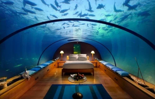 schöne Schlafzimmer Designs unterwasserwelt glaswand decke