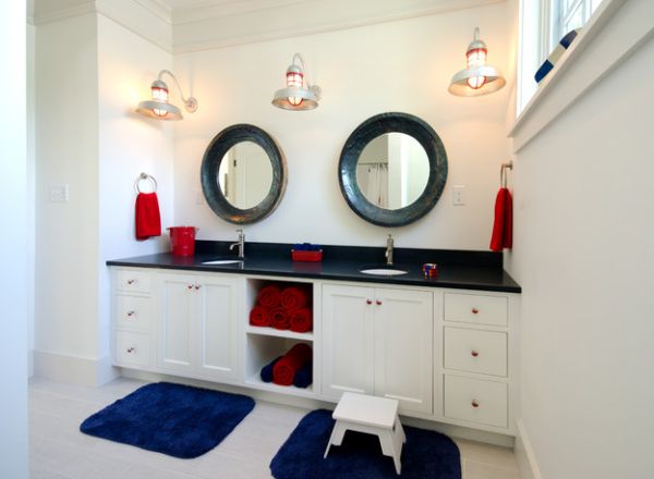 badezimmer design schwarz weiß gestaltung wandlampen matte spiegel
