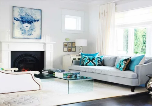 elegante Wohnzimmer Möbel sofas sessel weiß einrichtung einbaukamin