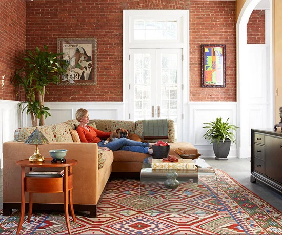 gewagte farbgestaltung für ihr wohnzimmer bunter teppich im ethno stil