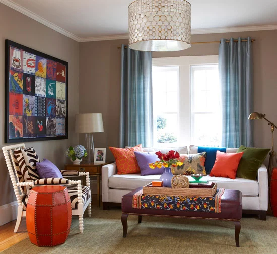 gewagte farbgestaltung für ihr wohnzimmer schicke beistell und couchtisch orange und lila