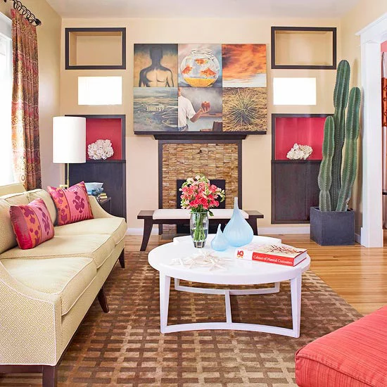 gewagte farbgestaltung für ihr wohnzimmer warme nuancen fotokollage
