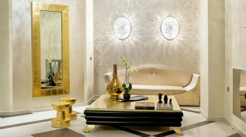 glamouröse interior ideen goldener spiegelramen glänzende vase