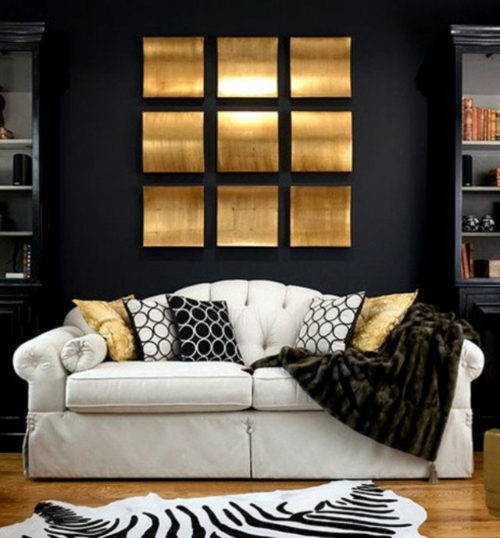 glamouröse interior komfortable couch quadratische wanddekoration