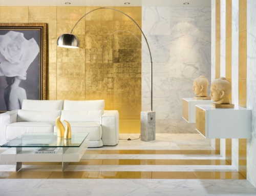 glamouröse interior stahl bogenlampe vergoldete wand