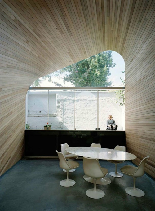 holzplatten decke wände esszimmer minimalistisch design