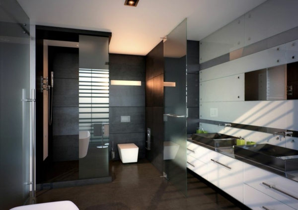 innovatives glaskasten haus minimalistisches bad dunkelgrau und weiß