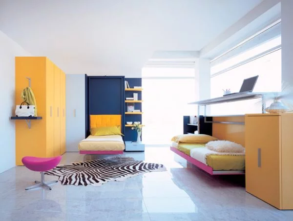 intelligente designs mit klappbett einzelbett in pink und gelb