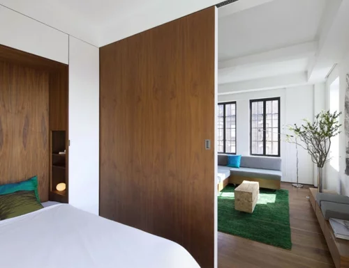 kleine Apartment Designs trennwand holz wohnbereich schlafzimmer