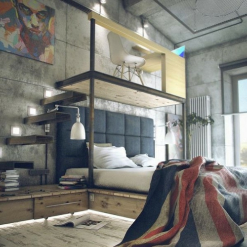kleines apartment zeigt größe beton paneele in grauen tönen