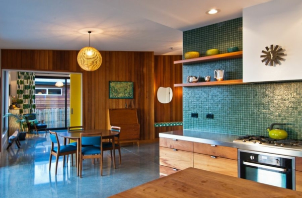 komfortables interieur design küchenrückwand seladongrün mosaik wandfliesen