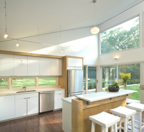 kreative Ideen für Küchenfenster modern design hängelampen oberschränke