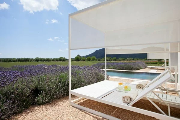 luxus ferienvilla auf mallorca weiße lounge lavendel blüten