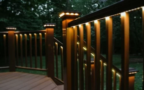 moderne Außentreppe mit Beleuchtung eingebaut veranda geländer