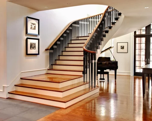 moderne residenz aus backsteinen elegante treppe und klavier