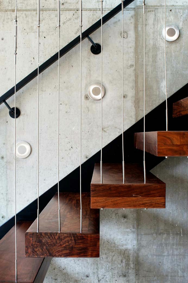 modernes bogenhaus treppe mit einbauleuchten
