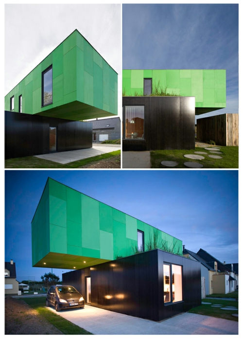 modular grün fassade container haus design innovativ avantgardistisch