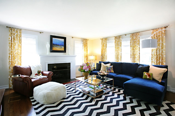 schicke wohnzimmer einrichtung sessel sofa design chevron muster teppich