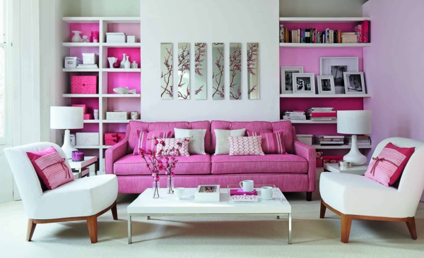 schicke wohnzimmer einrichtung sessel sofa design weiß rosa