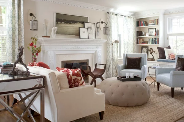 schicke wohnzimmer einrichtung sessel sofa design hocker neutral braun