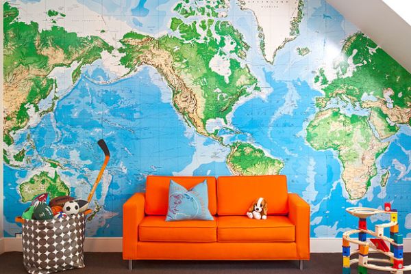 wandgestaltung mappe welt orange sofa design nautisch stil
