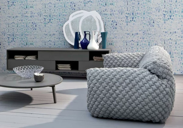 Designer Sofa mit abnehmbarem Bezug schale glas obst