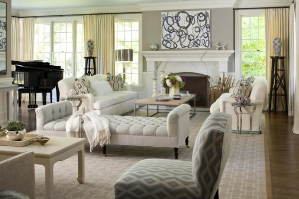 Klassische Möbel fürs Wohnzimmer luxus kamin ruhebett überwurf