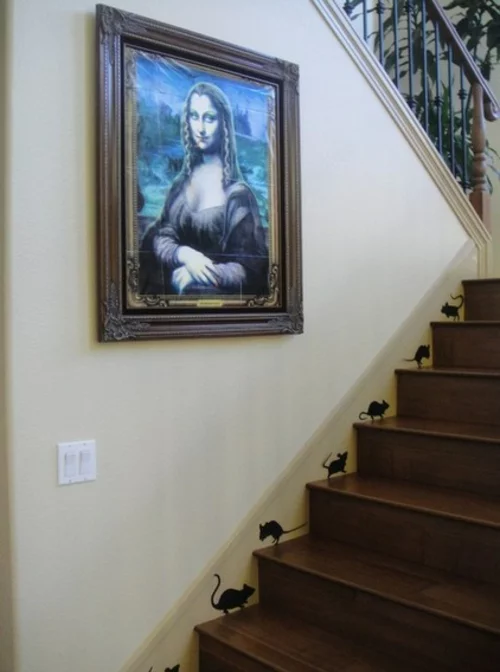 Kreative lustige Wanddekoration bemalt treppe mona lisa gemälde