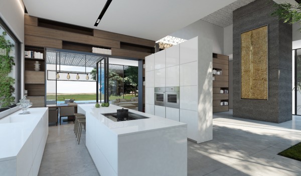 Modernes Zuhause zeigt opulente Wandgestaltung kücheninsel