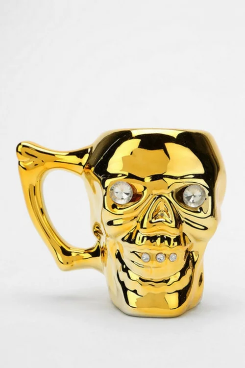 Totenkopf Dekoration zu Halloween geschirr glas tasse goldig