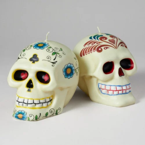 Totenkopf Dekoration zu Halloween kerzen eigenartig blumenmuster