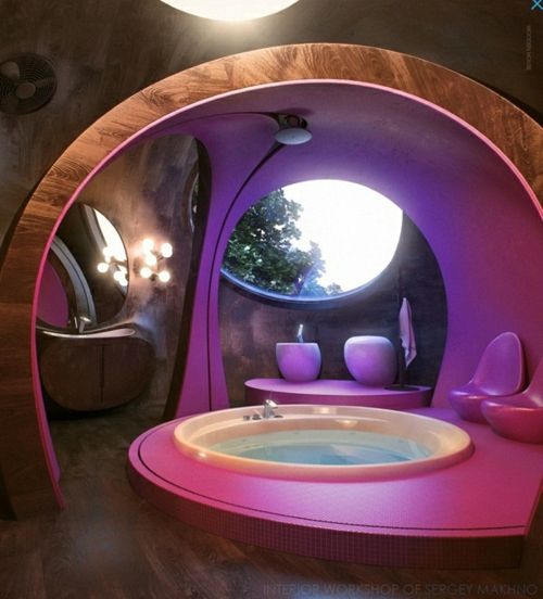 attraktive Badezimmer Design badewanne indirekt weich licht lila rosa