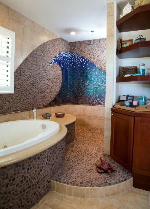 attraktive Badezimmer Design badewanne mosaik wandgestaltung meer