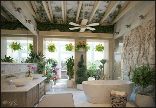 attraktive Badezimmer Design badewanne pflanzen abgehängt decke