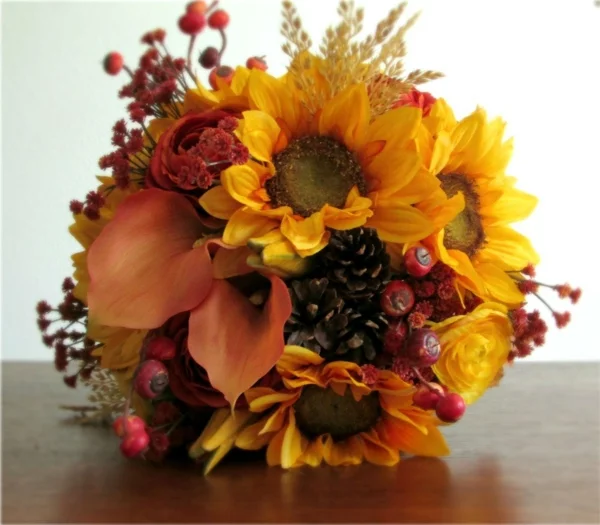 hochzeit im herbst farben sonnenblumen bouquet originell idee
