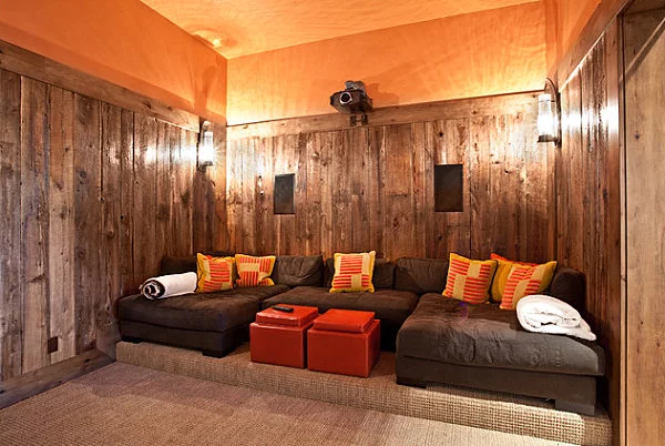 innendesign ideen orange farbe sofa hocker deko kissen