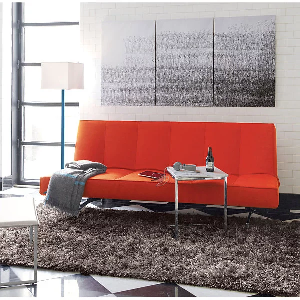 innendesign ideen orange farbe sofa wohnzimmer klappsofa