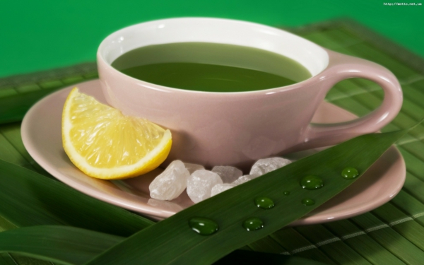 kaffee oder tee trinken tasse grün zitrone zucker