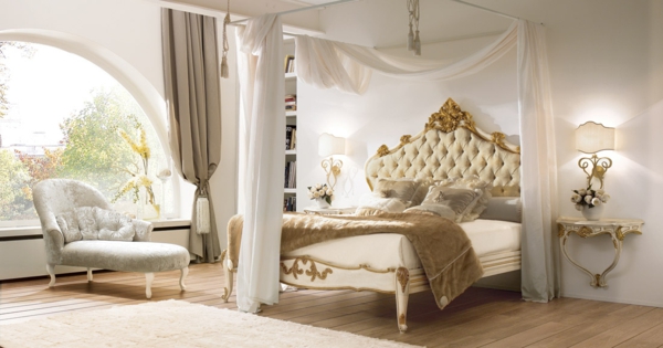 luxus einrichtungsideen elegantes himmelbett mit weißen gardinen