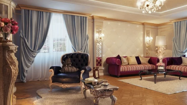 luxus einrichtungsideen weinrote sofas mit gestreifter polsterung