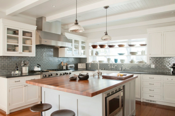 moderne hausgestaltung küchenrückwand mit grauen wandfliesen