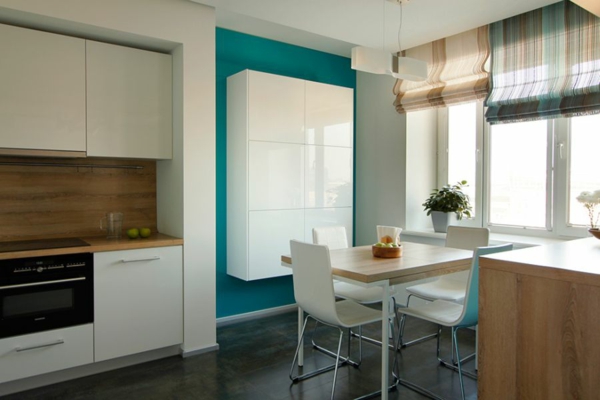 modernes apartment schwebender küchenschrank glänzend weiß