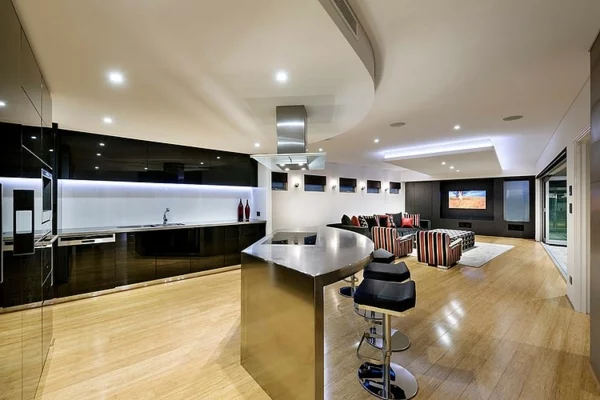 modernes architektenhaus beleuchtung wohnbereich küche