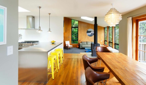 modernes designer haus essbereich küche kamin stuhl holz