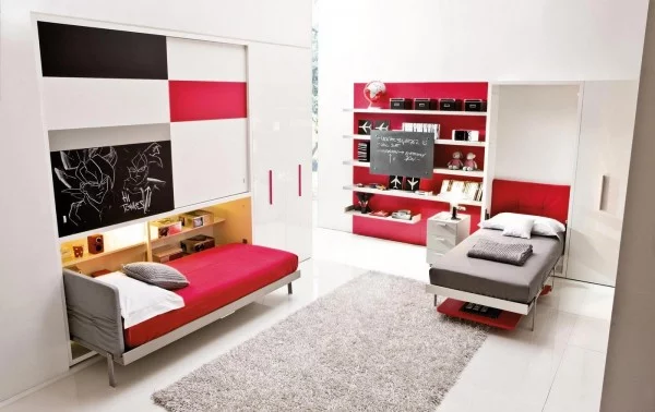 platzsparende Möbel fürs Kinderzimmer rot matratzen eingebaut