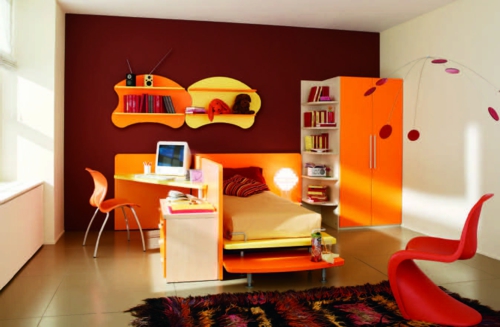 schlafzimmer in orange originell warm einrichtung kinderzimmer städtisch