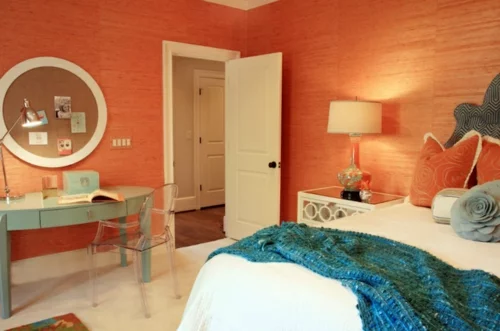 schlafzimmer in orange originell warm einrichtung